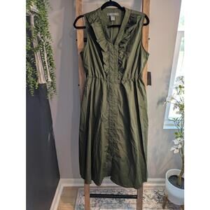 Lark + Grey Olive Green Sleeveless Ruffle Dress Size L NWT